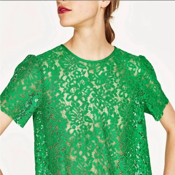 ZARA Guipure Green Lace Top - Picture 1 of 8